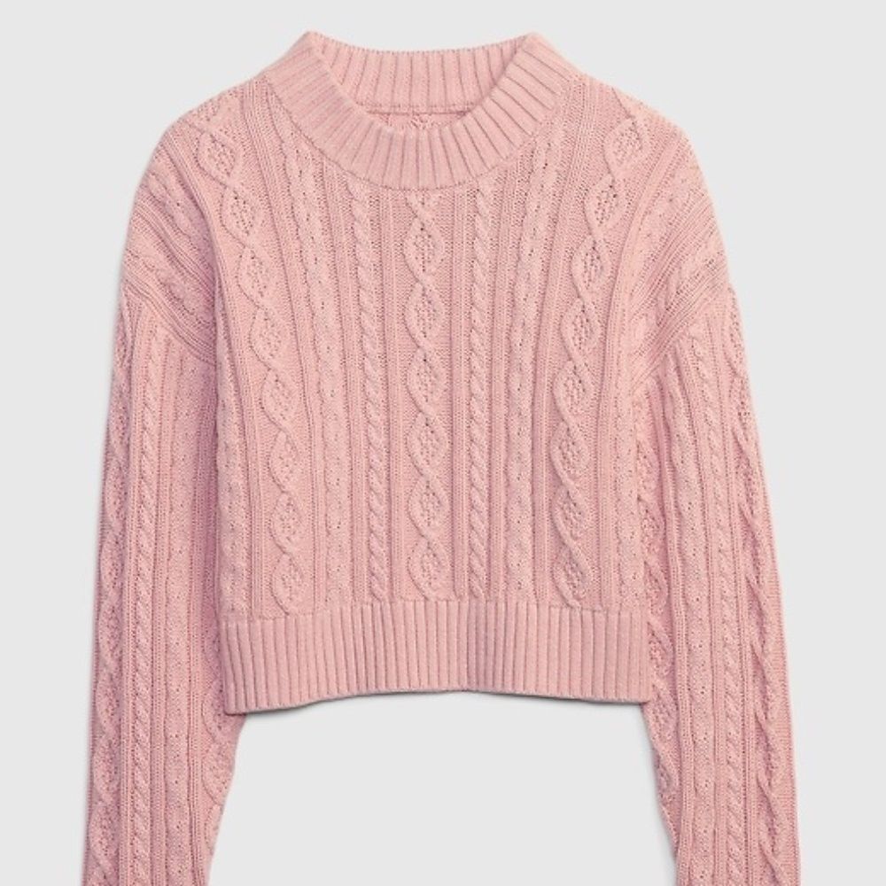 Gap x LoveShackFancy Pink Cable-Knit Cropped Sweater